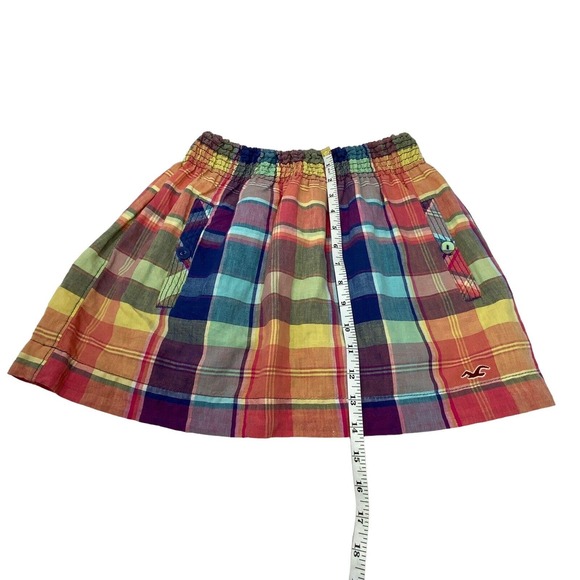 Hollister Plaid Multi Color Lined Skirt Pull on 2 Front Pockets Size Small Linen - Picture 11 of 13